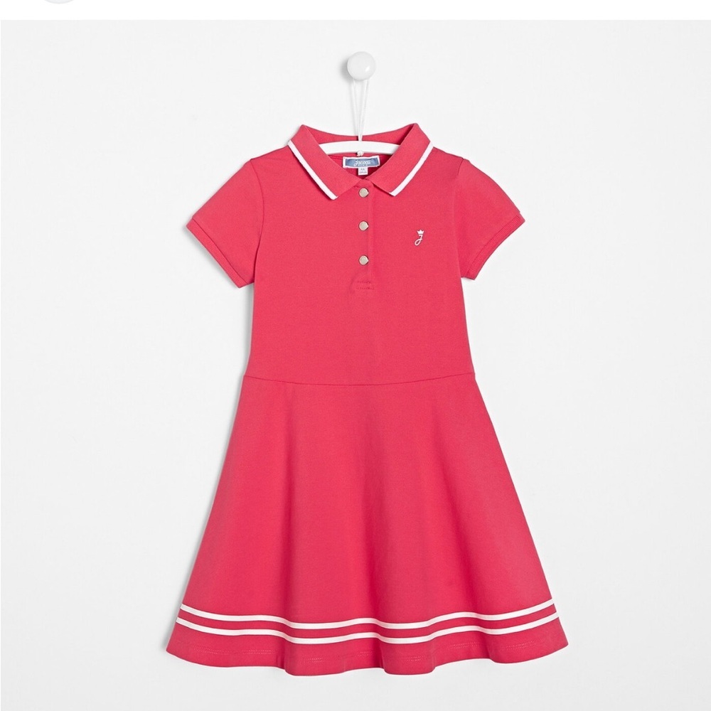 • Jacadi Paris • Girls Short Sleeve Dress Pink and White
3 A